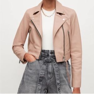 All Saints Rift cropped biker jacket pink size US4